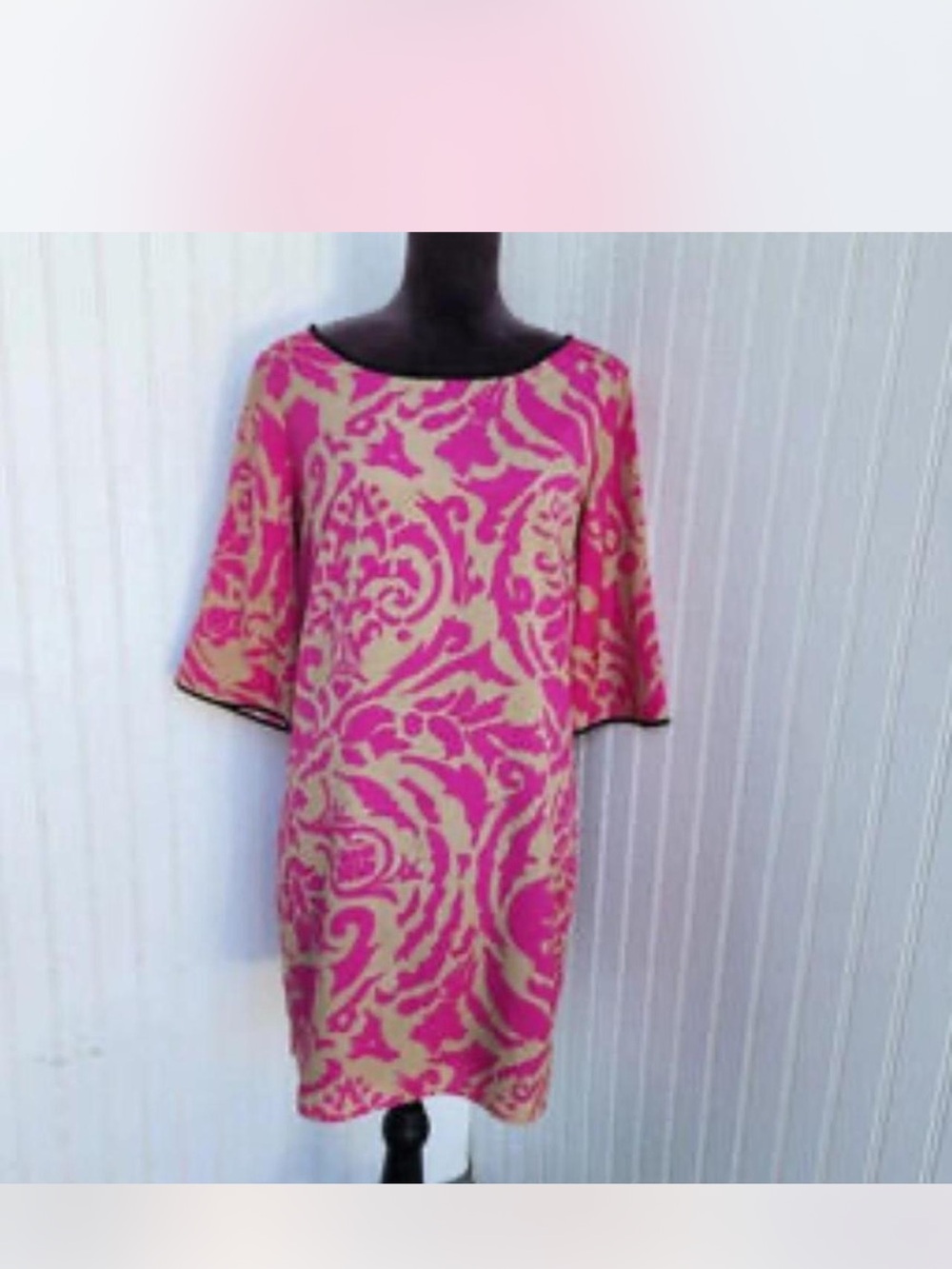 LOFT Pink and Tan Patterned Shift Dress